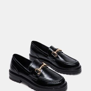 Steve Madden Black Patent Loafers with Gold Bit